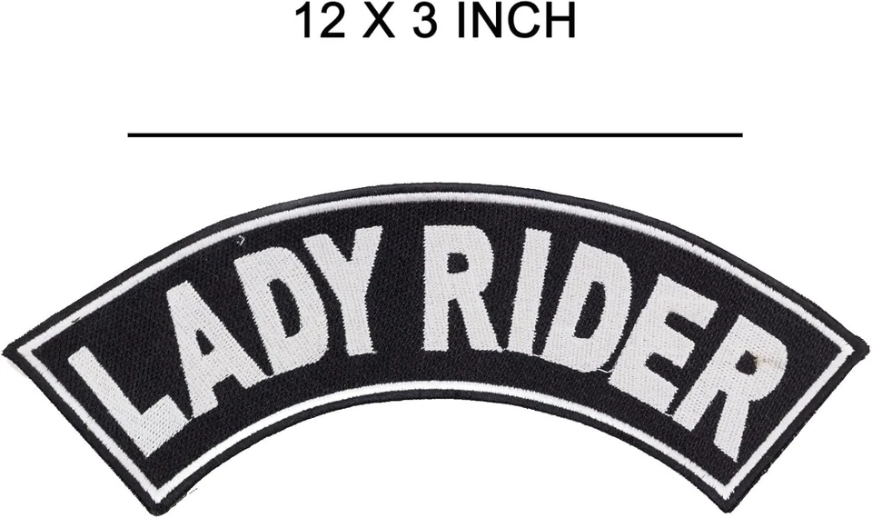 Parche trasero grande para chaqueta Lady Rider blanco sobre negro hierro para coser en la parte superior  Foto 2 de 2