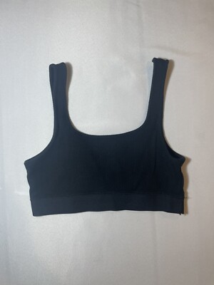 WSLY Wesley Womens Ribbed Black Sleeveless Crop Tank Top Bra Size Small