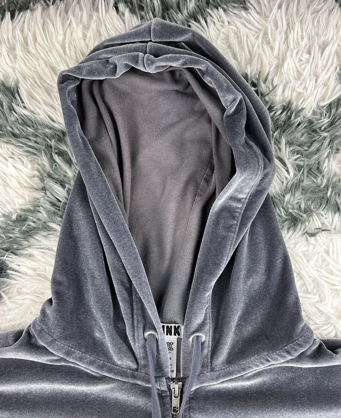 UNDERCOVER ROSA Victoria's Secret giacca da donna con cerniera taglia small argento velluto