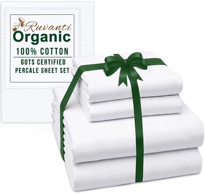 4 Piece 100% Organic Cotton Bed Sheet Set Deep Pocket 200 Thread Count Cozy Soft