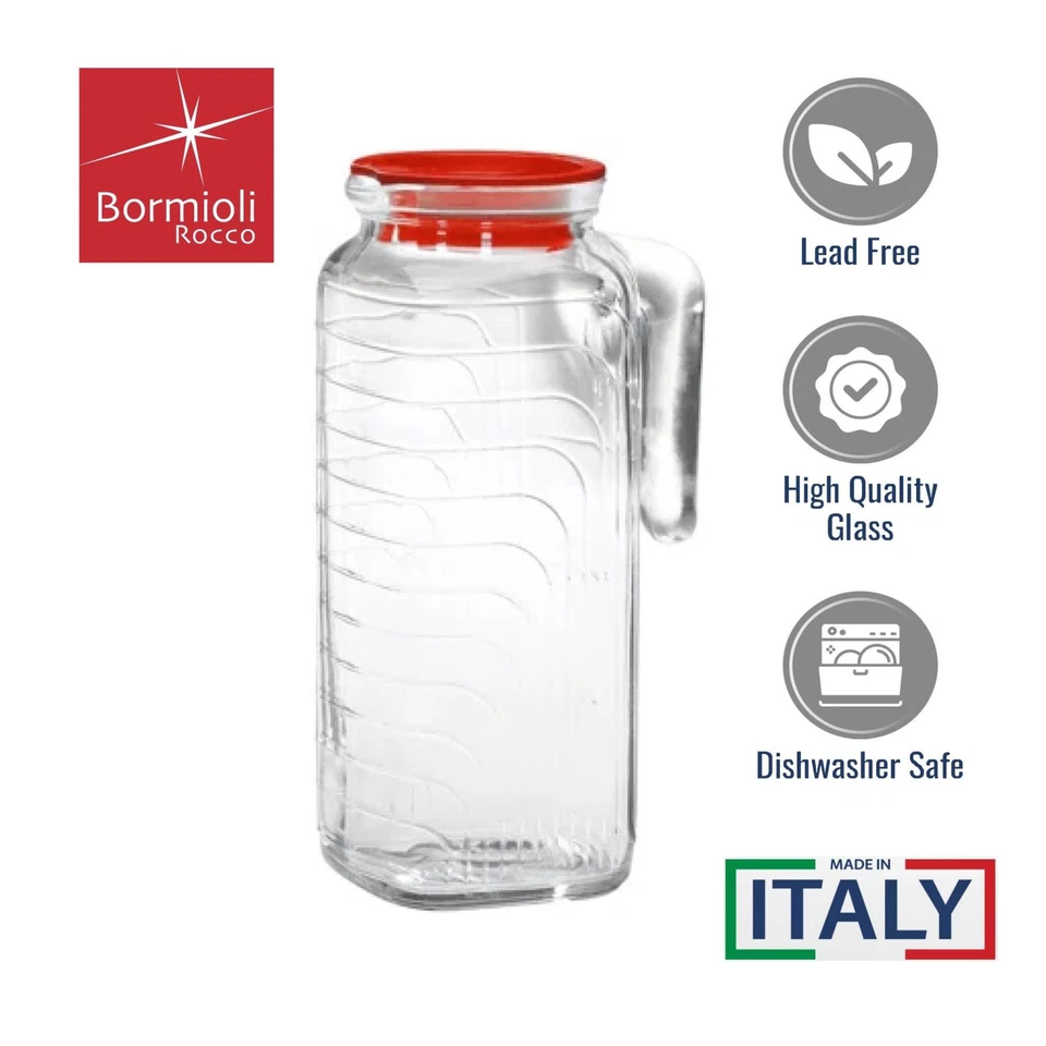 Bormioli Rocco Gelo Jug with Red Lid - Set of 2 - Image 3 of 4