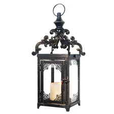 DECORKEY Candle Lantern Decorative Indoor Outdoor, Large Vintage Metal Hanging/T