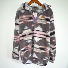 Simply Southern Women  s 2XL Gray Pink Aztec Fleece 1/4 Zip Pullover