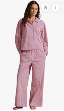 Polo Ralph Lauren College Pink Stripe Scallop Trim Long Sleeve Pajama Set Sz XS