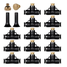 12 Pack Brass Misting Nozzles with 12 Tees & Plugs for Outdoor Cooling Syst