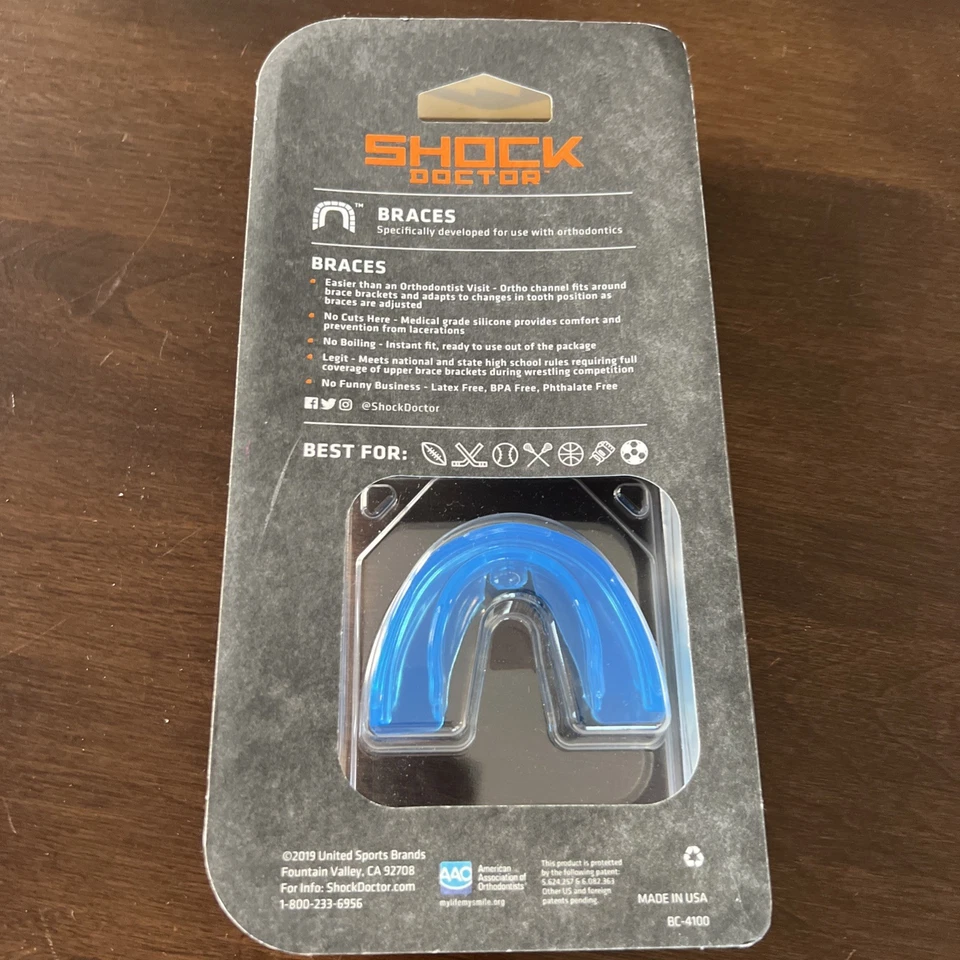 Protector bucal sin tirantes Shock Doctor Braces adulto 12+ azul superior Foto 4 de 4