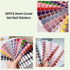 16PCS Semi-Cured Gel Nail Stickers ? UV/LED Full Cover Nail Wraps