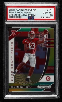 2020 Prizm Draft Picks Rookies Green & Yellow Tua Tagovailoa PSA 10 GEM MT 1b9