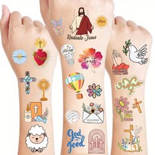 96 PCS Christian Tattoos, Jesus Temporary Tattoos, Holographic Jesus Christian B