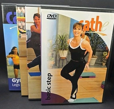 Cathe 4 DVD Lot: Basic Step, Cardio Core Circuit, Travel Fit, Gym Style Legs
