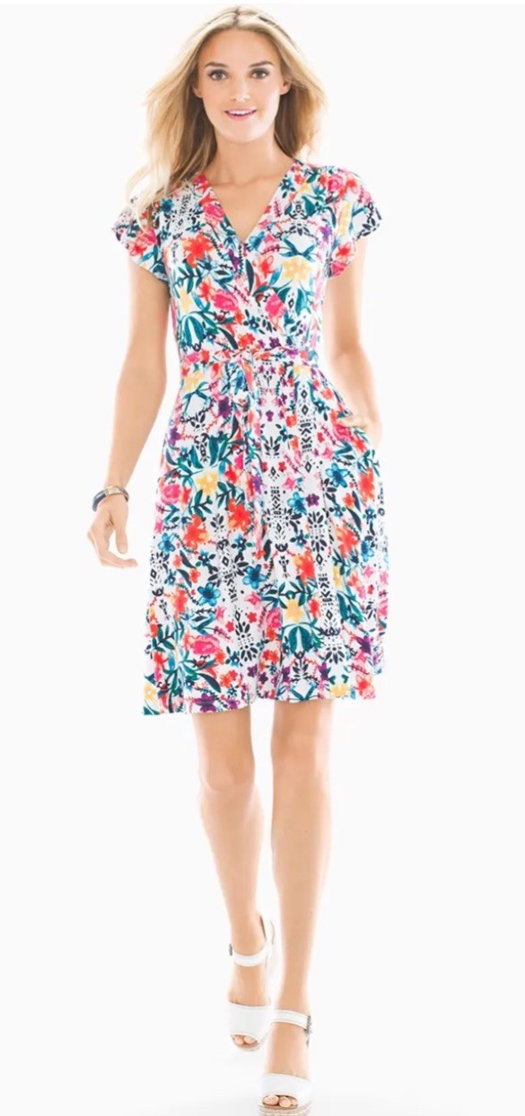 Vestido envolvente manga acampanada Soma grande blanco floral jardín verano vacaciones primavera