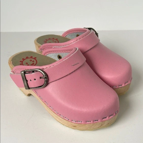 Zuecos de cuero Hanna Andersson clásicos rosas con tira trasera para niñas talla EU25 US2.5-3 Foto 3 de 4