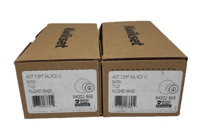 Kwikset 94002-868 Tylo Polished Brass Entry Door Knob Smartkey Security Lot Of 2