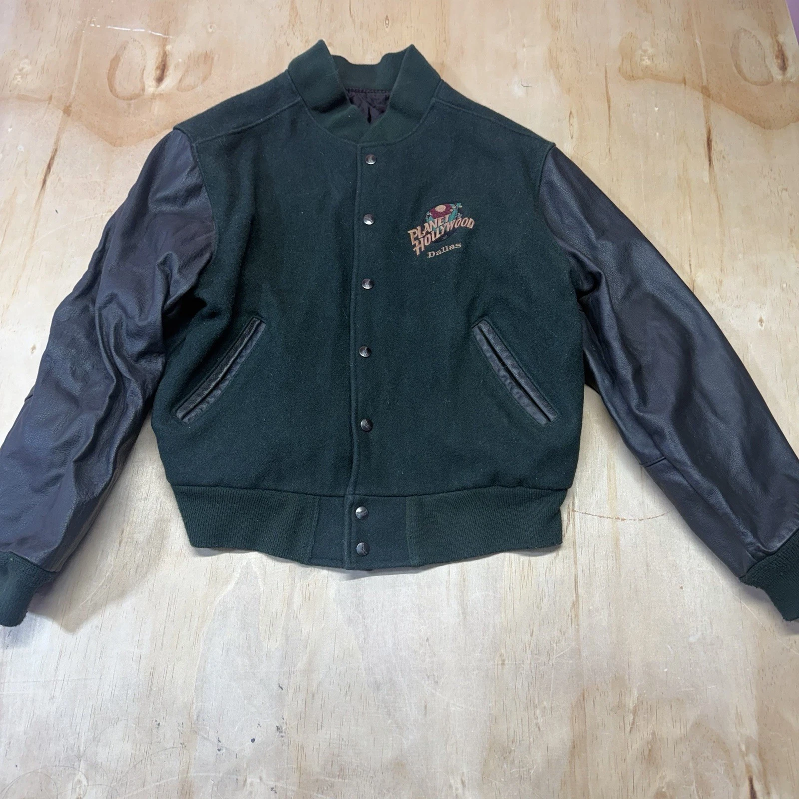 Planet Hollywood Nashville Button Up Jacket Leather Sleeves Large Embroidered image 2