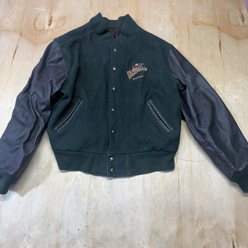 Planet Hollywood Nashville Button Up Jacket Leather Sleeves Large Embroidered image 2
