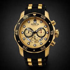 Invicta Pro Diver Chronograph Quartz Gold Black Dial Silicone Strap 100m 50mm