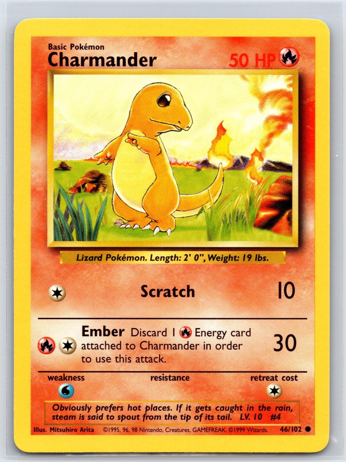 Charmander 46/102 Common Base Set Unlimited Pokemon NM/M