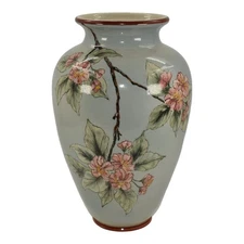 Santa Barbara Ceramic Design 1982 Pottery Hand Painted Floral Blue Vase Arwill