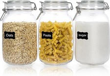 3 Pack 50oz Airtight Glass Jars with Clamp Lids Square Food Storage Canister Set