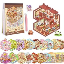 20 Sets DIY 3D Sticker Scene Book, Miniature House Pet Shop Room Stickers for...