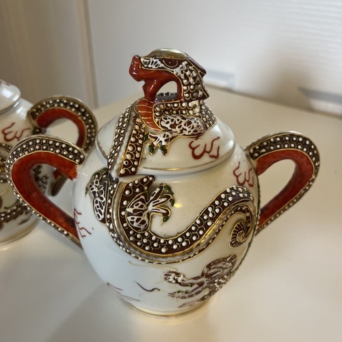 Japanese Dragonware Moriage Tea Set - Cream Pot and Sugar Bowl - Picture 2 of 10