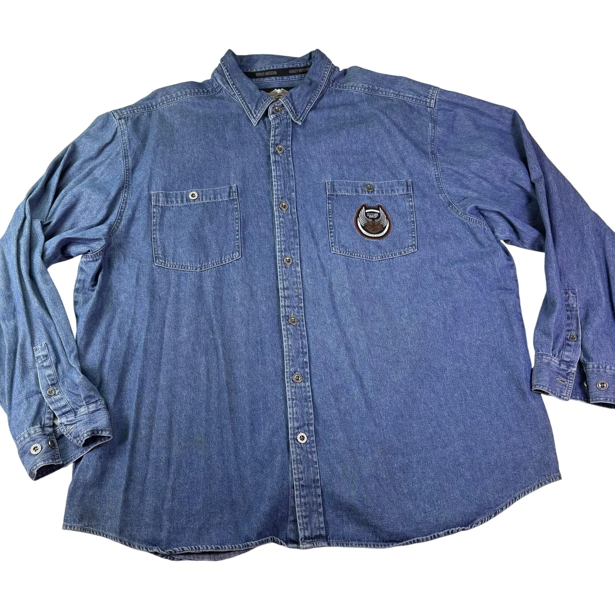 Harley-Davidson Denim Long Sleeve Casual Button-Down Shirts for