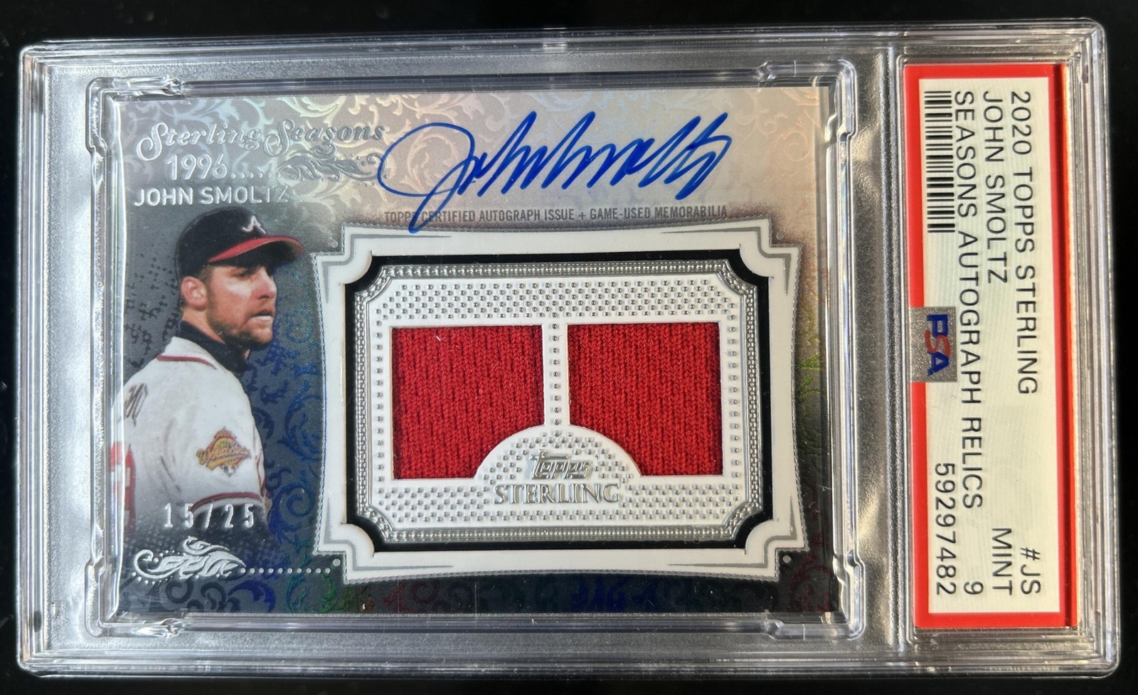 2020 Topps Sterling John Smoltz Seasons Jersey Auto Autograph #/25 PSA 9