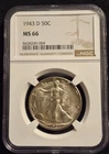 1943-D Walking Liberty Silver Half Dollar Graded by NGC as MS-66