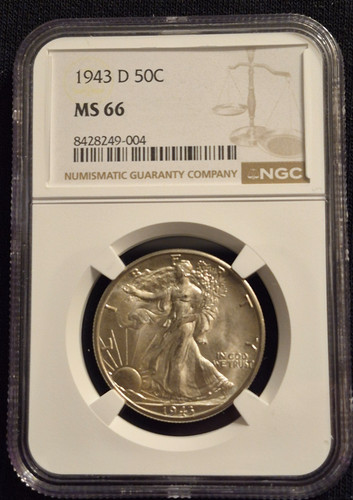 1943-D Walking Liberty Silver Half Dollar Graded by NGC as MS-66
