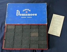 1940 Wood Magna Double Twelve Domino Playing Set - 93 Pieces With Instructions 