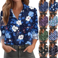 Women's Shirt With Floral Print Buttons, Long Sleeved Casual Regular Shirt