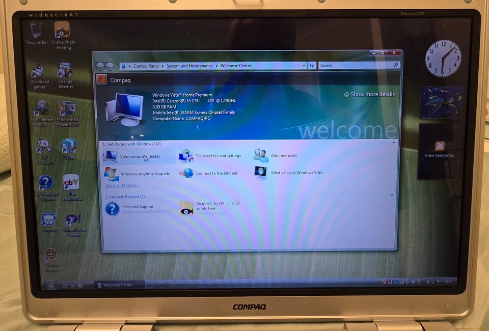 Compaq Presario C500 Intel Celeron 1.73GHz Windows Vista Home Prem fully working - Image 2 of 4