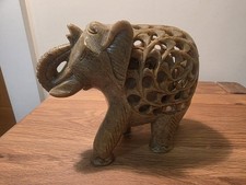 Indian Hand Carved Soapstone Ornament Mother Elephant Baby Calf Inside
