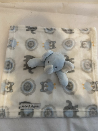 Blankets & Beyond Elephant Fleece Comfort Blankie Doudou Blue White Pattern 34cm - Picture 1 of 10
