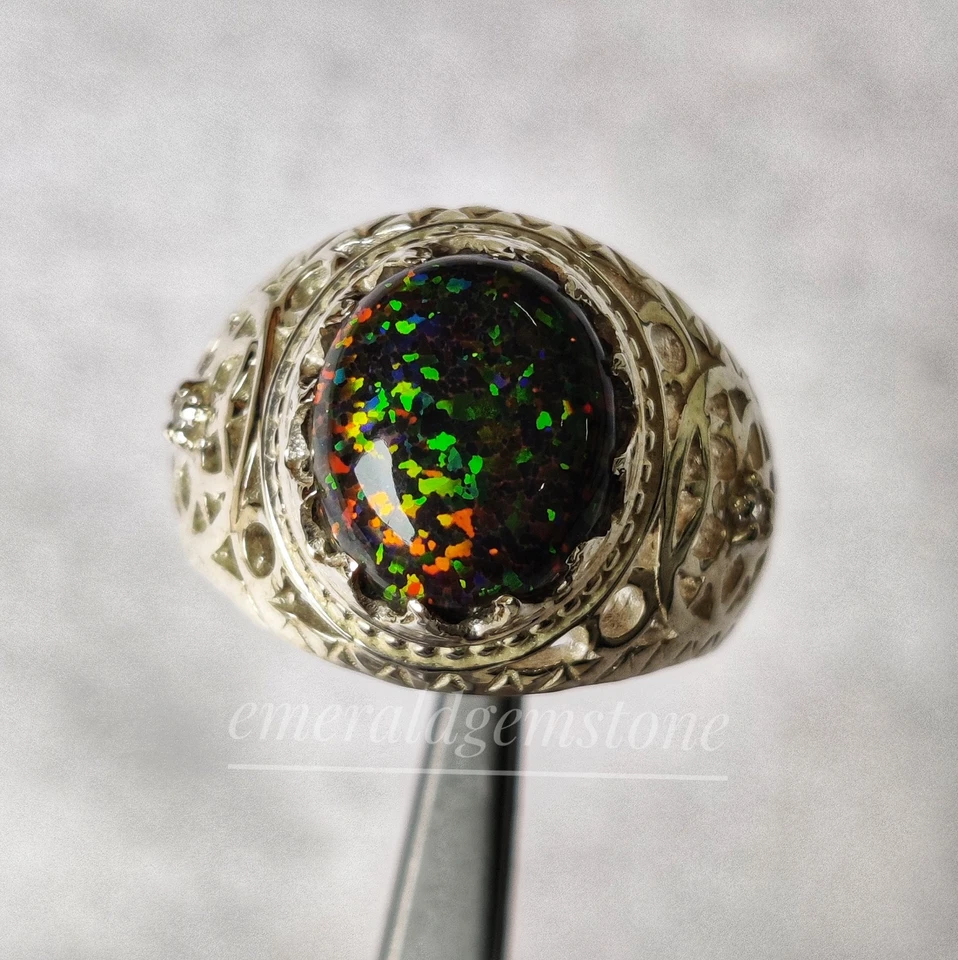 Anillo de ópalo negro para hombre, anillo de plata de ley 925, anillo de piedras preciosas, todos los tamaños de anillo Foto 2 de 4