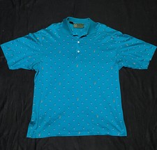 VTG Hickey Freeman Bobby Jones Polo Made In Italy Mens XL Teal AOP Golfer READ