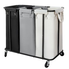 WOWLIVE Laundry Hamper with Wheels 260L Rolling Laundry Basket 3 Section Orga...