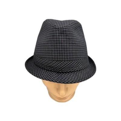 Free Authority Fedora Hat Mens Size S/M Gray Check Trilby Dress Cap Short Brim
