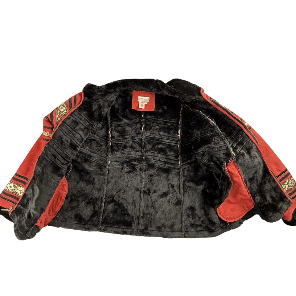 Chaqueta Coldwater Creek Mujer 1X Roja Negra Bordada Gamuza Forrada Boho Navajo Foto 3 de 4