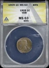 1909 1C VDB Lincoln Wheat Cent ANACS MS 63 BRN | Uncirculated UNC