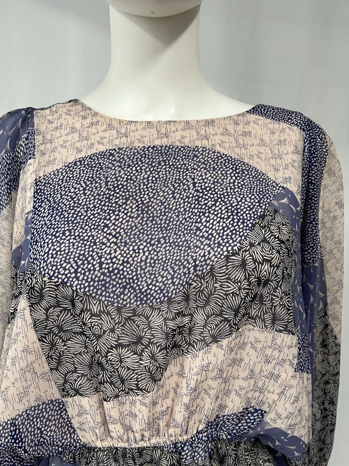 Blusa Top Mujer BB DAKOTA Azul Chifón Boho Náutico Poeta Pirata Dolman M Foto 4 de 4