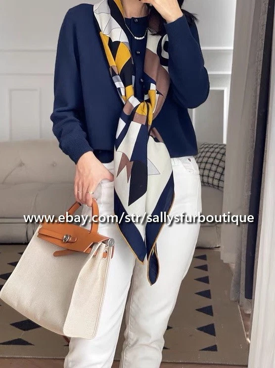 Sallys 70% Cashmere 30% Silk Wrap Scarf Horsehead Print Double Face Shawl 53" - Image 4 of 4