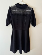 *NEW* cute valentino black mock neck lace short-sleeve knit mini dress, size L