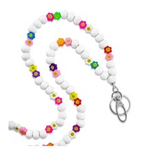 Smile Teacher Lanyard for Women Cute Happy Face Wood Beaded Lanyard for Work