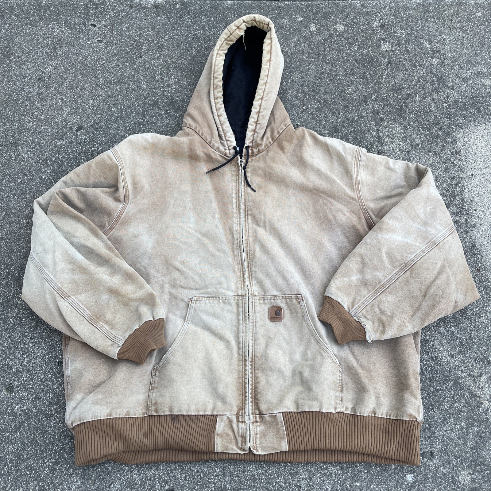 Carhartt J130 Tan Hooded Jacket Mens 4XL Full Zip Vintage Distressed Faded