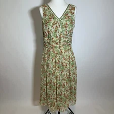 NWT Studio One Green Floral Chiffon Dress Cottagecore Womens Petite Size 12P Y2K