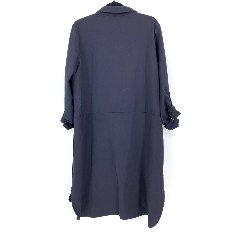 Sharagano Shirt Dress Women's Size Medium Side Button Detail Long Sleeve Navy - Image 2 of 4