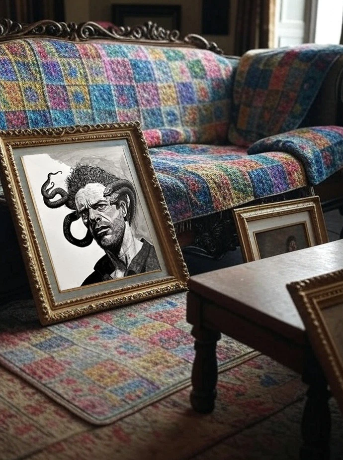 Pen and Ink Original artwork Drawing Of Man With Snakes. Pen and ink on paper - Image 3 of 3