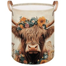Highland Cow Laundry Basket Vintage Cattle Sunflower Large Laundry Hamper Col...
