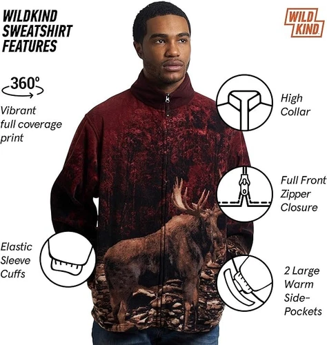 Wildkind Western Moose Bull Elk Deer Buck Stag Forest Jacket Red Sweater M-L image 2